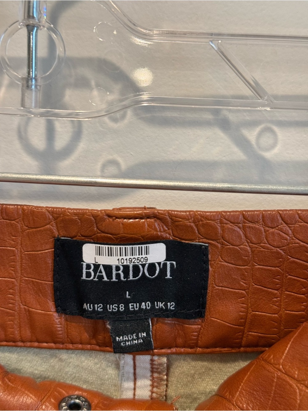 Bardot Brown Croc Embossed Faux Leather Straight Leg Pants US 8 - Picture 3 of 4
